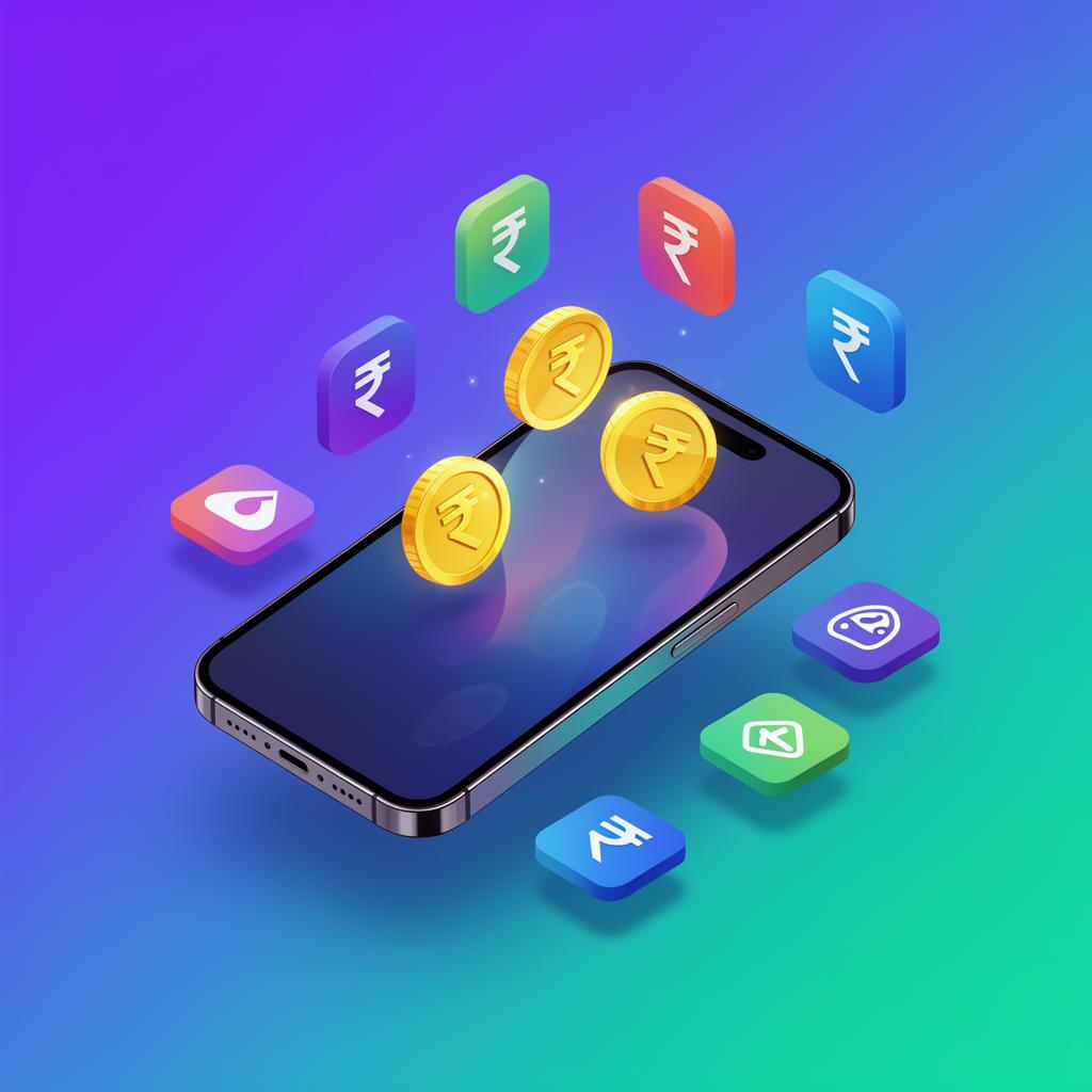 Smartphone with golden rupee coins and app icons — top earning apps in India 2026